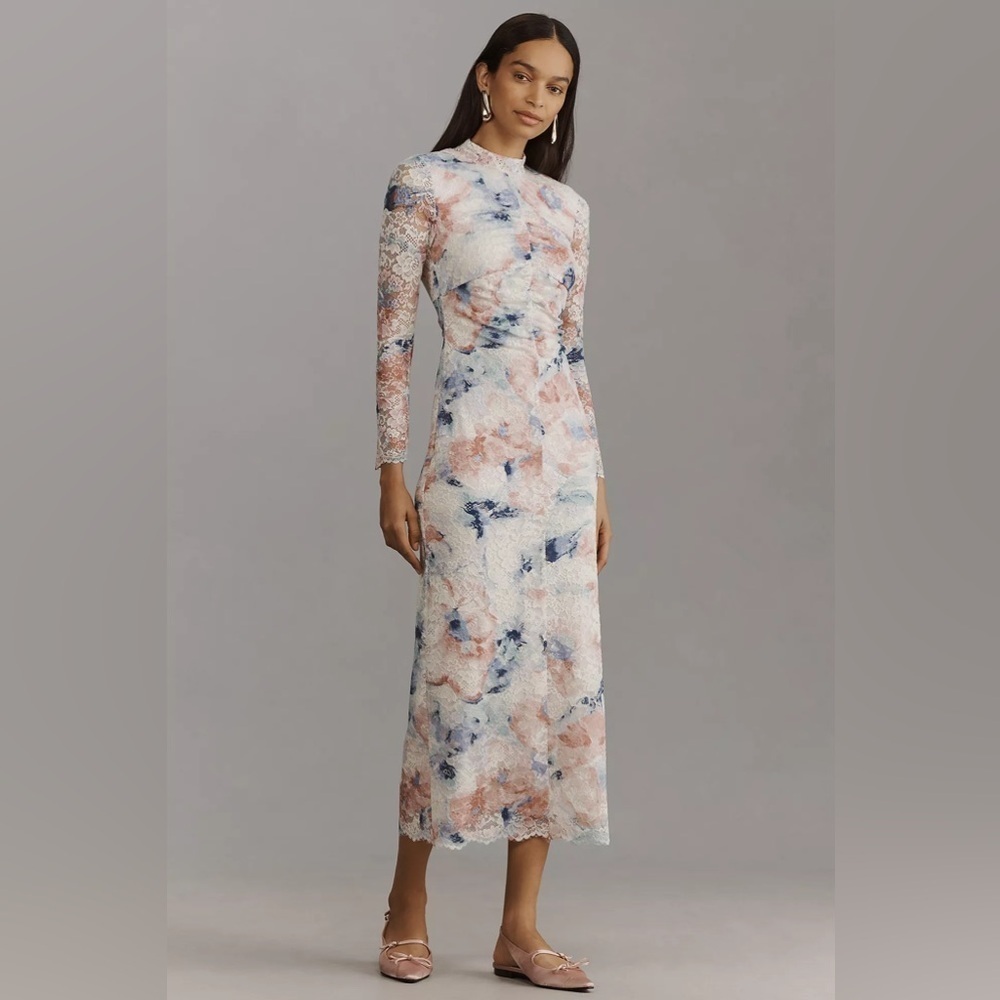 NWT! Anthropologie Floral Mock-Neck Fitted Lace Dress - Multiple ☀️🔴